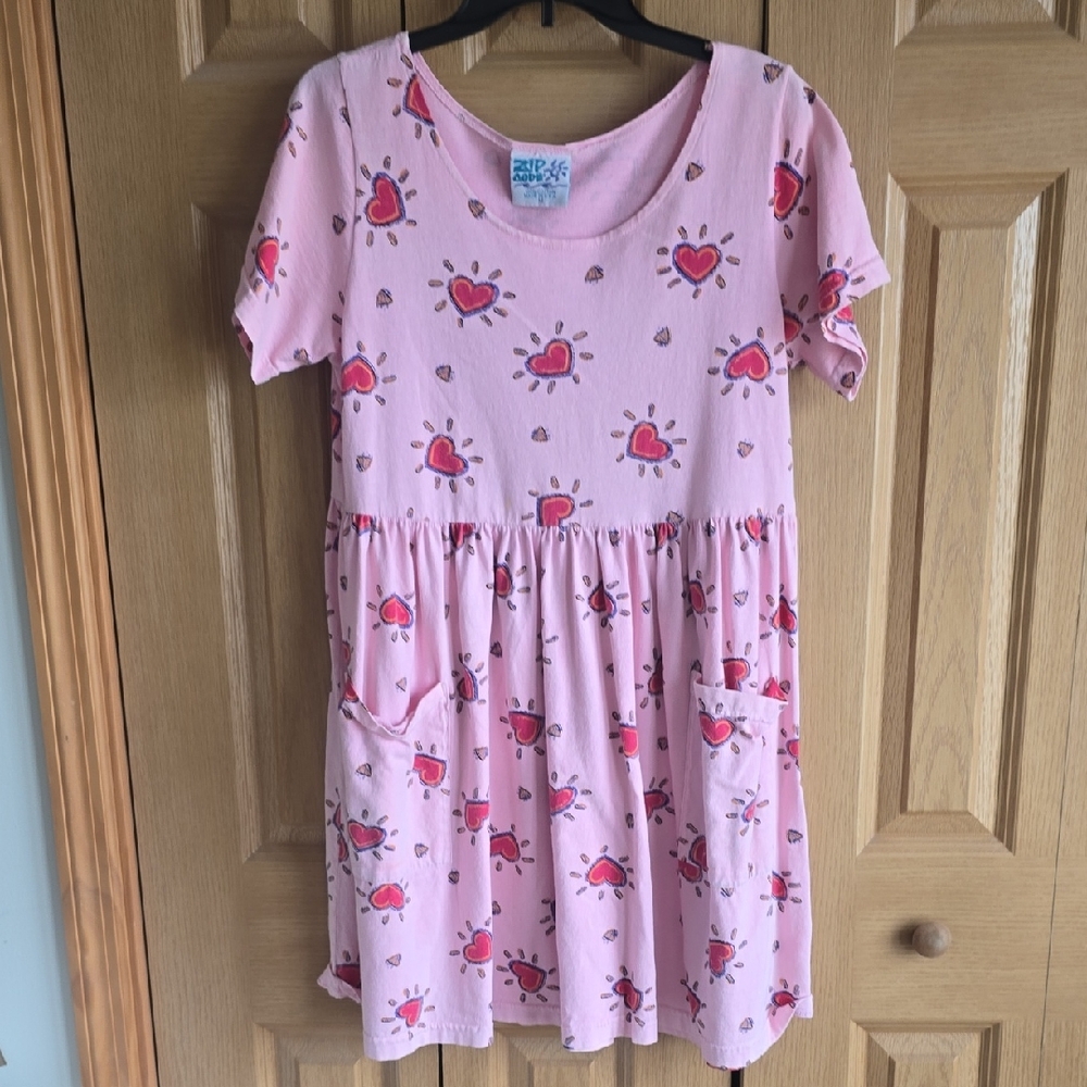 Pink Heart Patterned Kids Dress